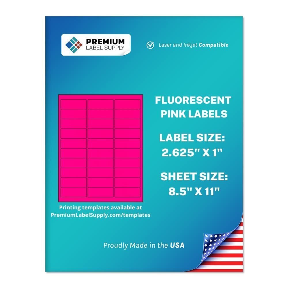 9497 Bright Neon Color Fluorescent Stickers 2.625" x 1" Address Labels